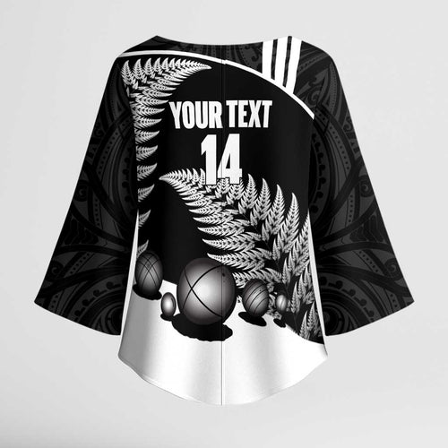 Custom New Zealand Silver Fern Petanque Kimono Sleeve Blouse Aotearoa Maori Pattern