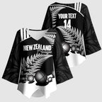 Custom New Zealand Silver Fern Petanque Kimono Sleeve Blouse Aotearoa Maori Pattern