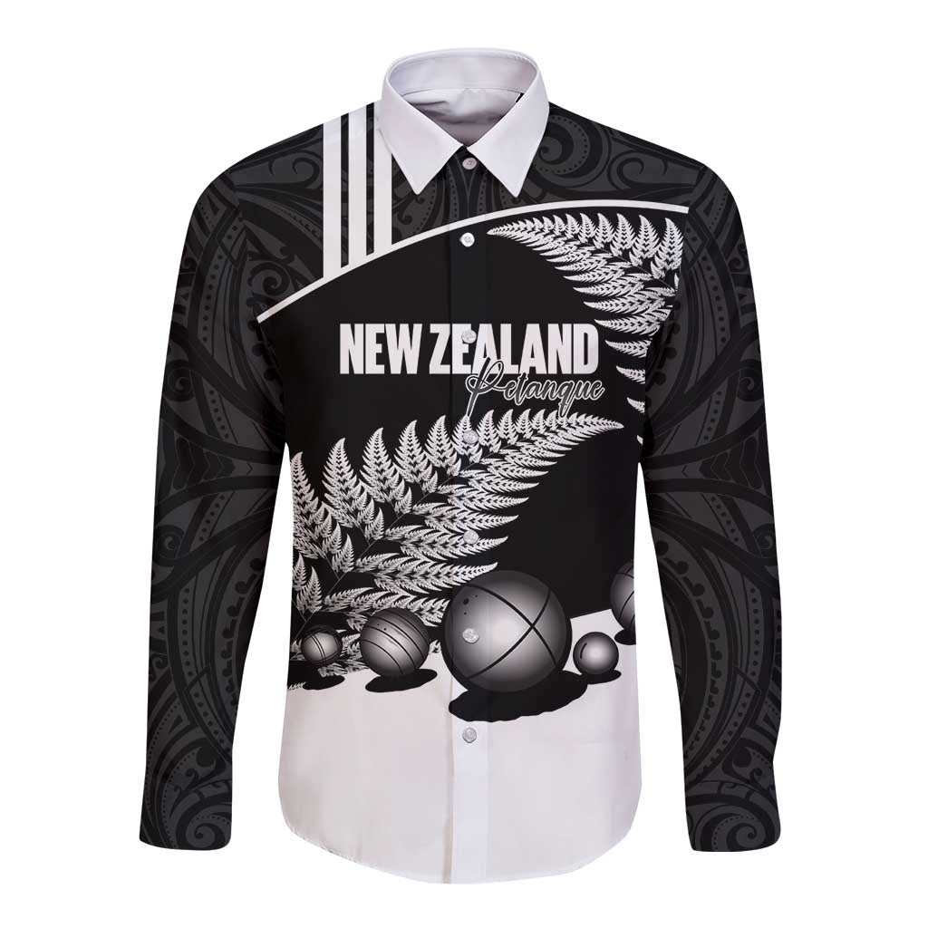 Custom New Zealand Silver Fern Petanque Long Sleeve Button Shirt Aotearoa Maori Pattern