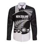 Custom New Zealand Silver Fern Petanque Long Sleeve Button Shirt Aotearoa Maori Pattern
