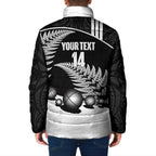 Custom New Zealand Silver Fern Petanque Padded Jacket Aotearoa Maori Pattern