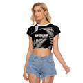 Custom New Zealand Silver Fern Petanque Raglan Cropped T Shirt Aotearoa Maori Pattern