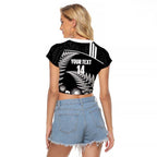 Custom New Zealand Silver Fern Petanque Raglan Cropped T Shirt Aotearoa Maori Pattern