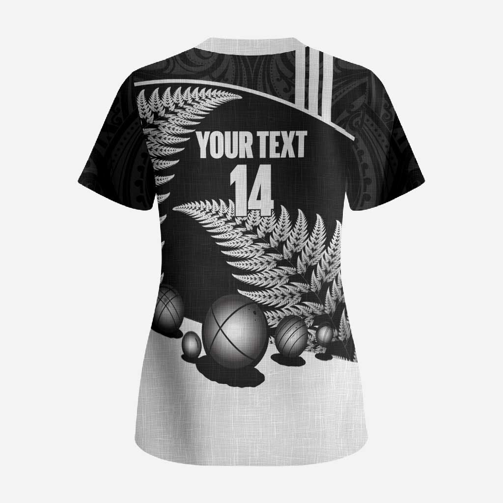 Custom New Zealand Silver Fern Petanque Scrub Top Aotearoa Maori Pattern