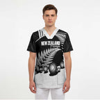 Custom New Zealand Silver Fern Petanque Scrub Top Aotearoa Maori Pattern