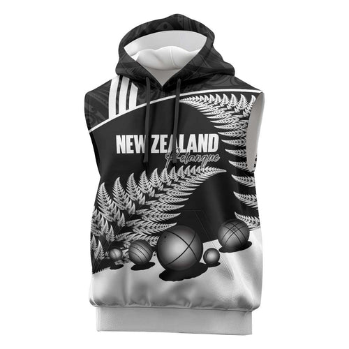 Custom New Zealand Silver Fern Petanque Sleeveless Hoodie Aotearoa Maori Pattern