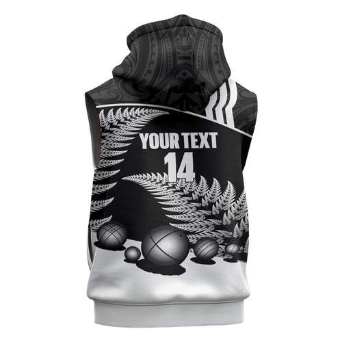Custom New Zealand Silver Fern Petanque Sleeveless Hoodie Aotearoa Maori Pattern