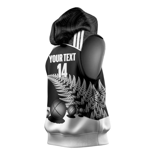 Custom New Zealand Silver Fern Petanque Sleeveless Hoodie Aotearoa Maori Pattern