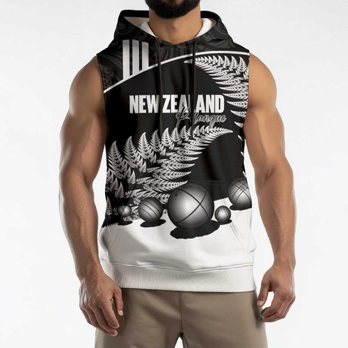 Custom New Zealand Silver Fern Petanque Sleeveless Hoodie Aotearoa Maori Pattern