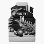 Custom New Zealand Silver Fern Petanque Sleeveless Puffer Jacket Aotearoa Maori Pattern