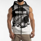 Custom New Zealand Silver Fern Petanque Sleeveless Zip Hoodie Aotearoa Maori Pattern