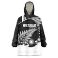 Custom New Zealand Silver Fern Petanque Wearable Blanket Hoodie Aotearoa Maori Pattern
