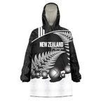Custom New Zealand Silver Fern Petanque Wearable Blanket Hoodie Aotearoa Maori Pattern
