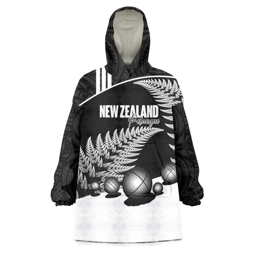 Custom New Zealand Silver Fern Petanque Wearable Blanket Hoodie Aotearoa Maori Pattern
