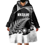Custom New Zealand Silver Fern Petanque Wearable Blanket Hoodie Aotearoa Maori Pattern