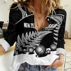 Custom New Zealand Silver Fern Petanque Women Casual Shirt Aotearoa Maori Pattern