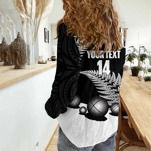 Custom New Zealand Silver Fern Petanque Women Casual Shirt Aotearoa Maori Pattern