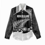 Custom New Zealand Silver Fern Petanque Women Casual Shirt Aotearoa Maori Pattern