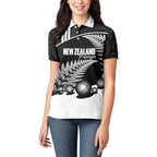 Custom New Zealand Silver Fern Petanque Women Polo Shirt Aotearoa Maori Pattern