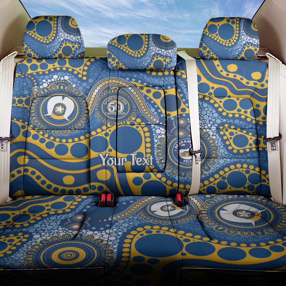 Eels NAIDOC Week 2026 Personalised Back Car Seat Cover 50 Years of Deadly Aboriginal Art