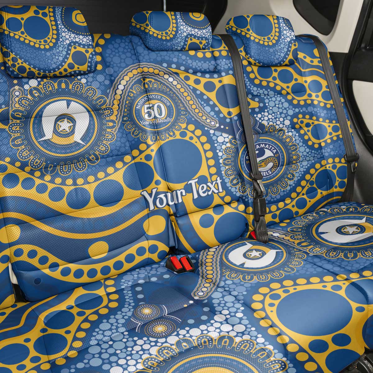 Eels NAIDOC Week 2026 Personalised Back Car Seat Cover 50 Years of Deadly Aboriginal Art