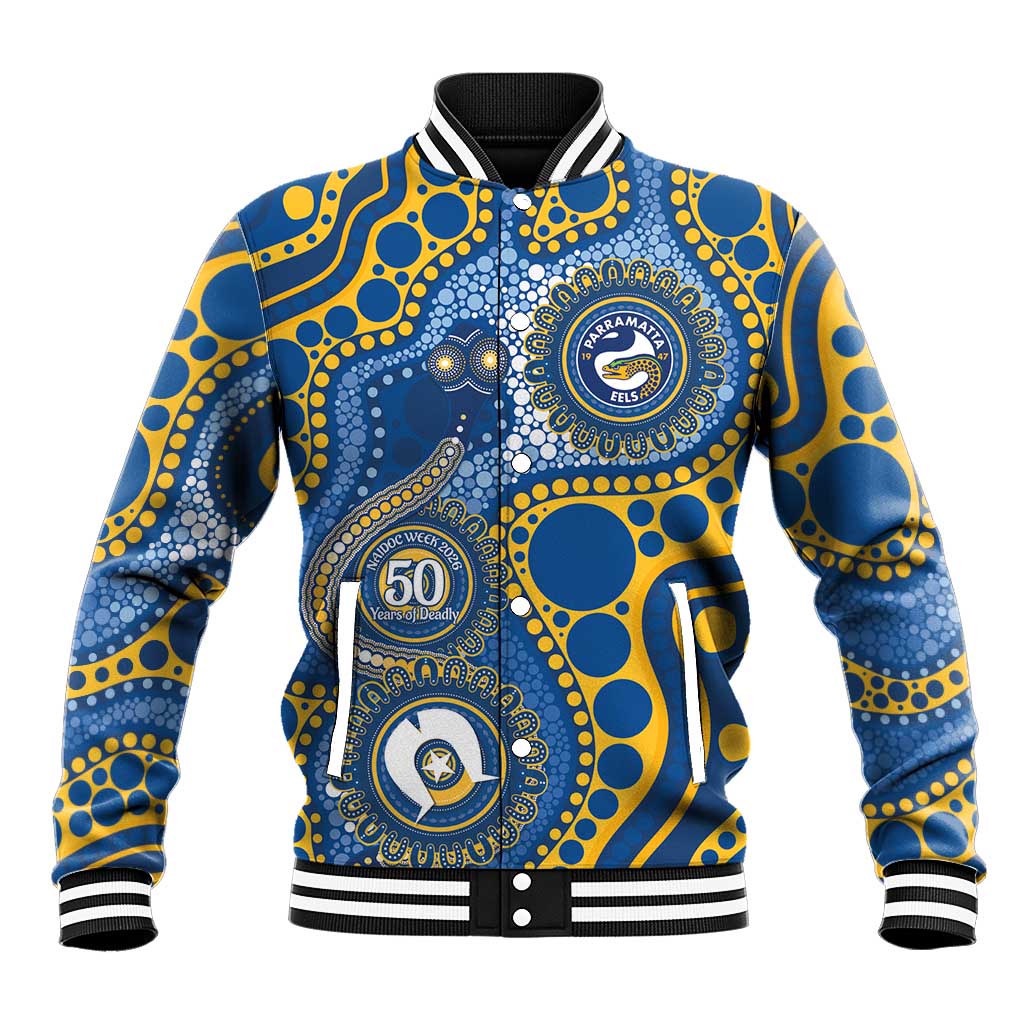 Eels NAIDOC Week 2026 Personalised Baseball Jacket 50 Years of Deadly Aboriginal Art