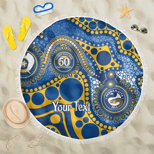 Eels NAIDOC Week 2026 Personalised Beach Blanket 50 Years of Deadly Aboriginal Art