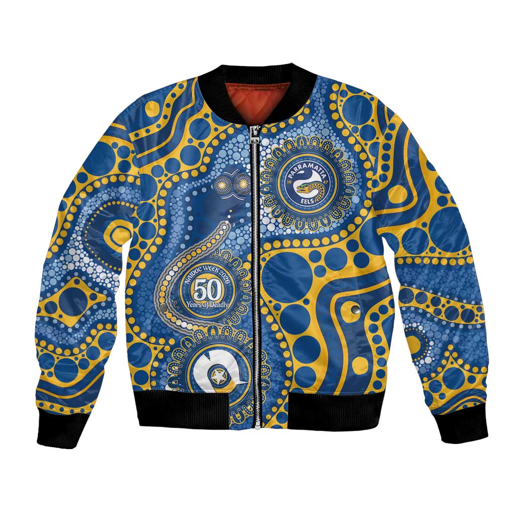 Eels NAIDOC Week 2026 Personalised Bomber Jacket 50 Years of Deadly Aboriginal Art