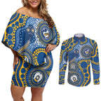 Eels NAIDOC Week 2026 Personalised Couples Matching Off Shoulder Short Dress and Long Sleeve Button Shirt 50 Years of Deadly Aboriginal Art