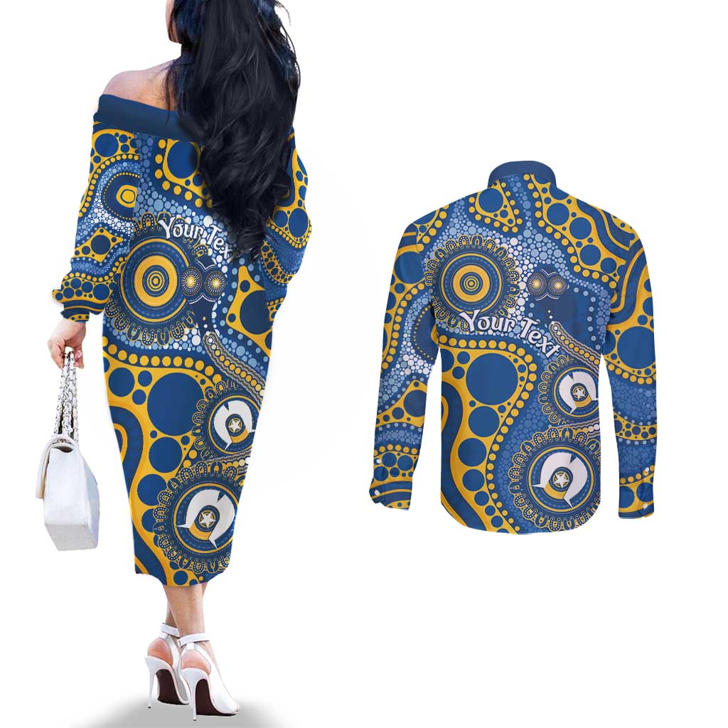 Eels NAIDOC Week 2026 Personalised Couples Matching Off The Shoulder Long Sleeve Dress and Long Sleeve Button Shirt 50 Years of Deadly Aboriginal Art