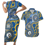 Eels NAIDOC Week 2026 Personalised Couples Matching Short Sleeve Bodycon Dress and Hawaiian Shirt 50 Years of Deadly Aboriginal Art