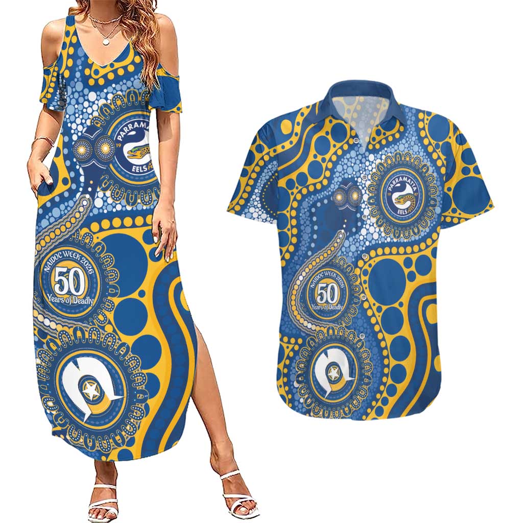 Eels NAIDOC Week 2026 Personalised Couples Matching Summer Maxi Dress and Hawaiian Shirt 50 Years of Deadly Aboriginal Art