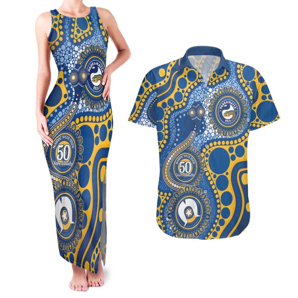 Eels NAIDOC Week 2026 Personalised Couples Matching Tank Maxi Dress and Hawaiian Shirt 50 Years of Deadly Aboriginal Art
