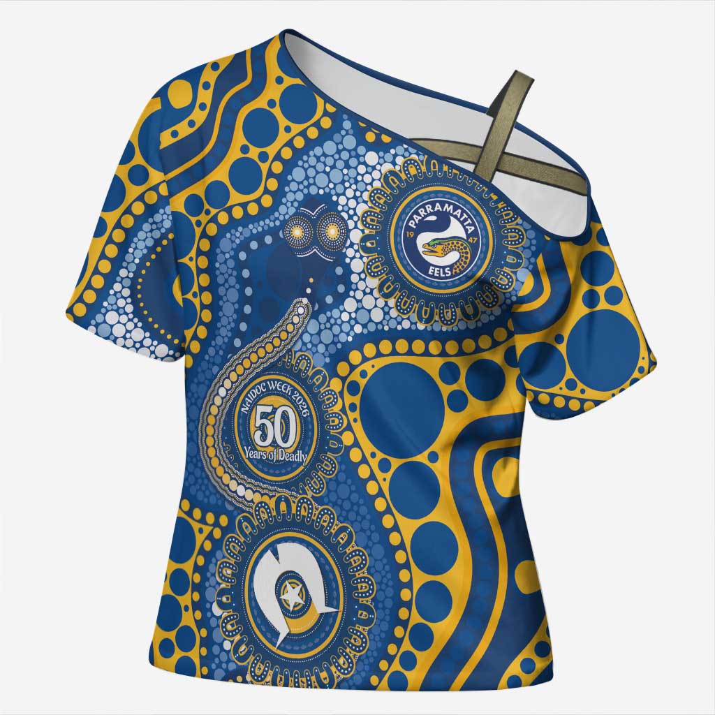 Eels NAIDOC Week 2026 Personalised Cross Shoulder Shirt 50 Years of Deadly Aboriginal Art
