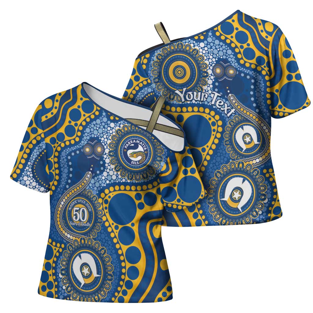Eels NAIDOC Week 2026 Personalised Cross Shoulder Shirt 50 Years of Deadly Aboriginal Art