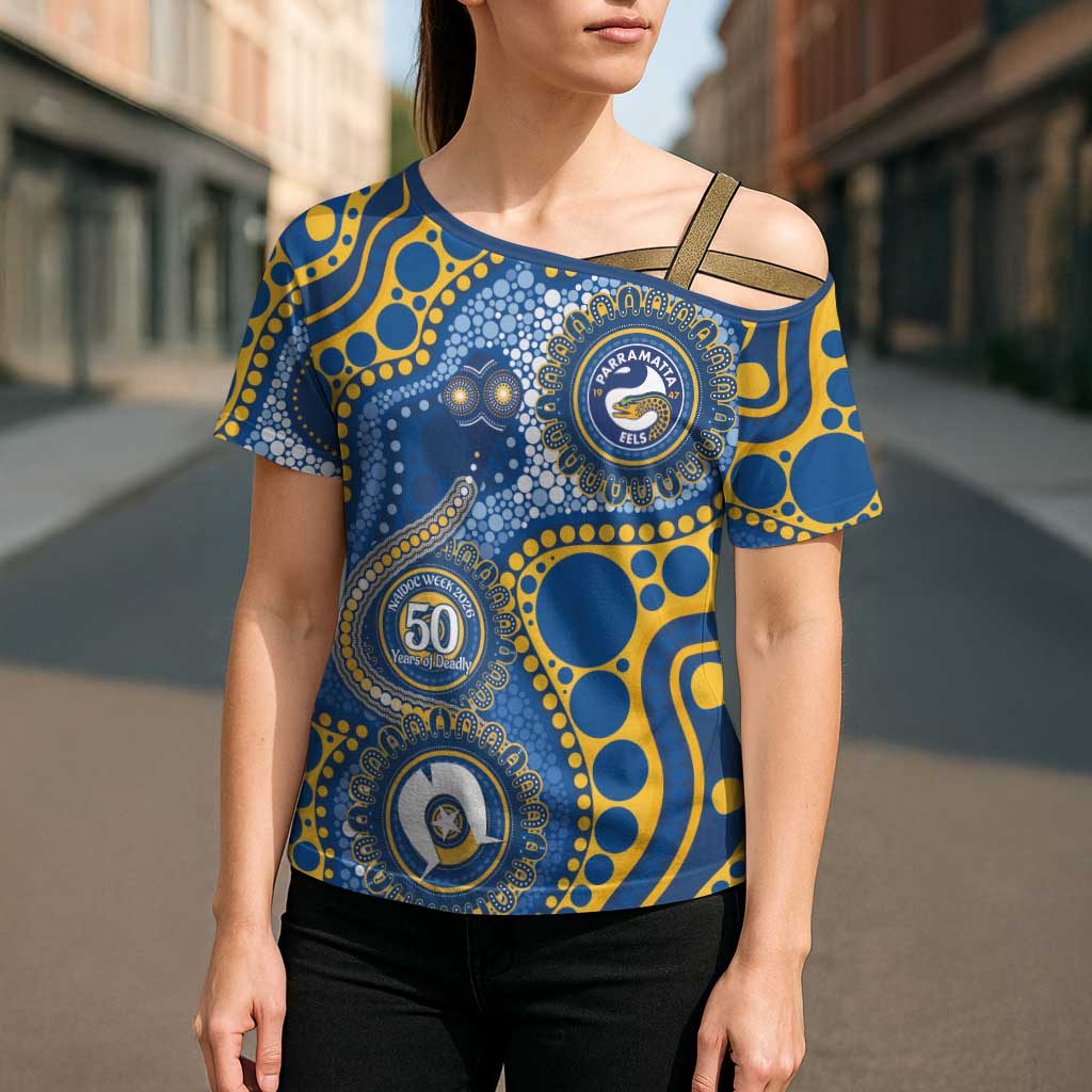 Eels NAIDOC Week 2026 Personalised Cross Shoulder Shirt 50 Years of Deadly Aboriginal Art