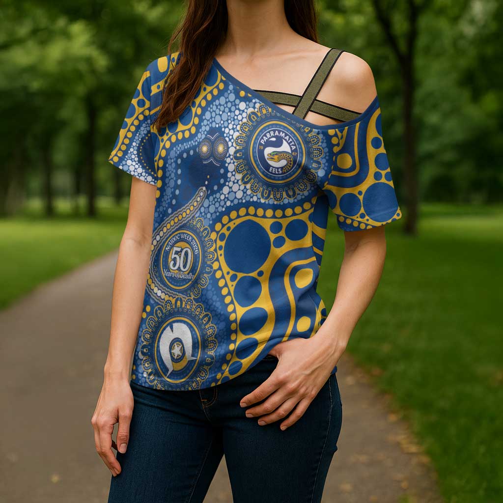 Eels NAIDOC Week 2026 Personalised Cross Shoulder Shirt 50 Years of Deadly Aboriginal Art