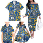 Eels NAIDOC Week 2026 Personalised Family Matching Off The Shoulder Long Sleeve Dress and Hawaiian Shirt 50 Years of Deadly Aboriginal Art