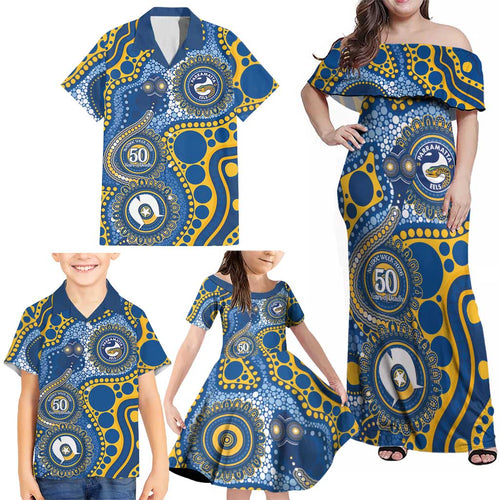 Eels NAIDOC Week 2026 Personalised Family Matching Off Shoulder Maxi Dress and Hawaiian Shirt 50 Years of Deadly Aboriginal Art