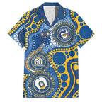 Eels NAIDOC Week 2026 Personalised Family Matching Off Shoulder Short Dress and Hawaiian Shirt 50 Years of Deadly Aboriginal Art