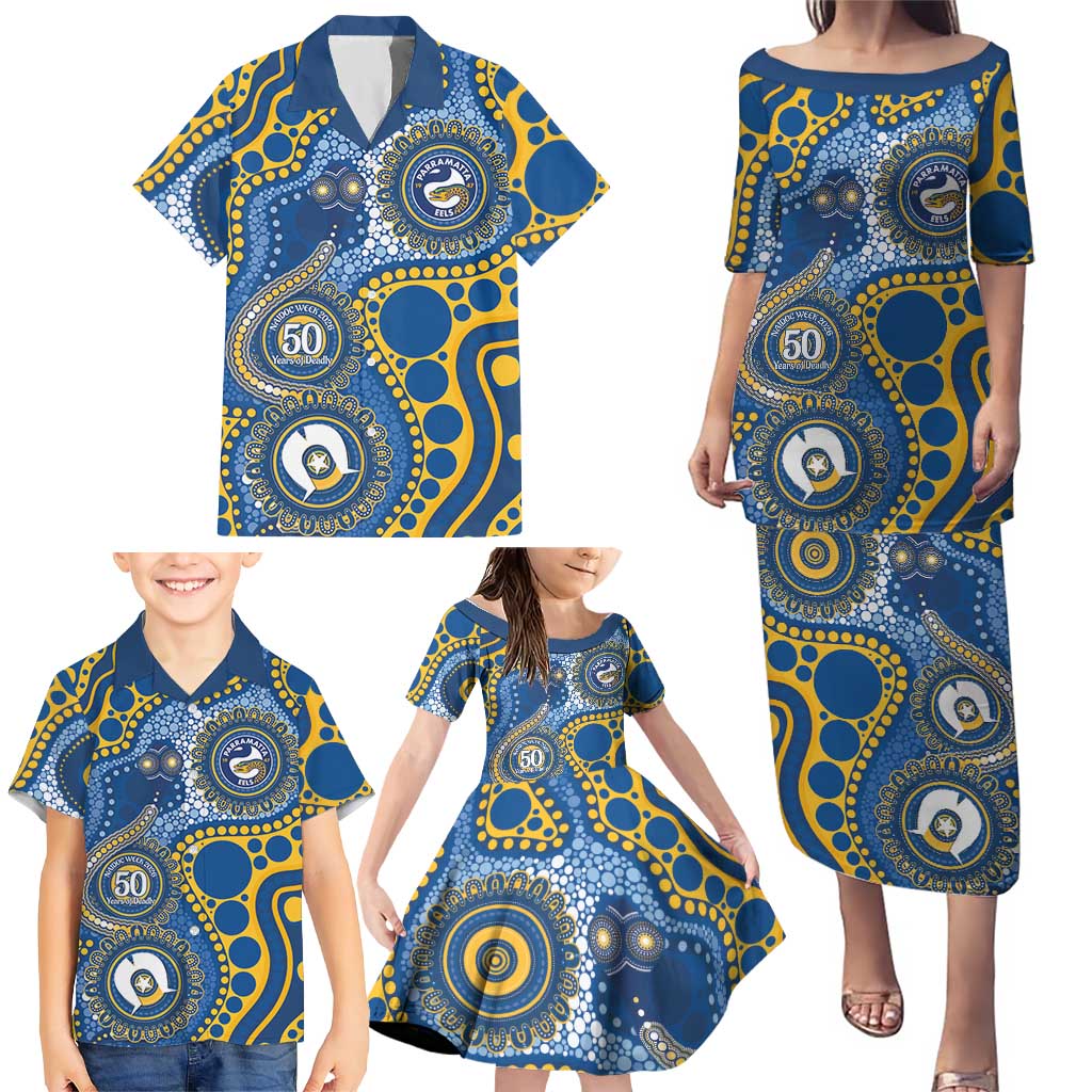 Eels NAIDOC Week 2026 Personalised Family Matching Puletasi and Hawaiian Shirt 50 Years of Deadly Aboriginal Art