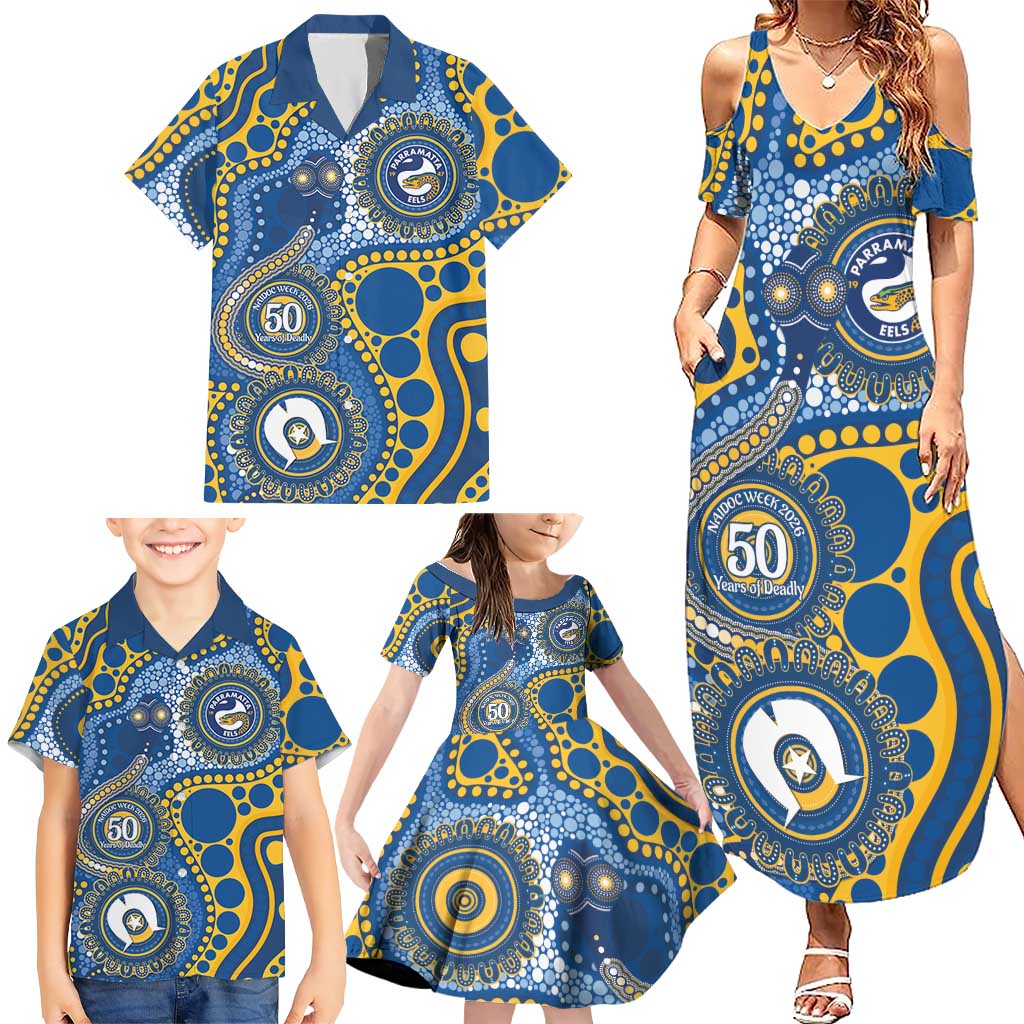 Eels NAIDOC Week 2026 Personalised Family Matching Summer Maxi Dress and Hawaiian Shirt 50 Years of Deadly Aboriginal Art
