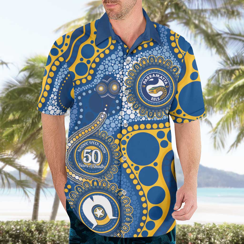 Eels NAIDOC Week 2026 Personalised Hawaiian Shirt 50 Years of Deadly Aboriginal Art