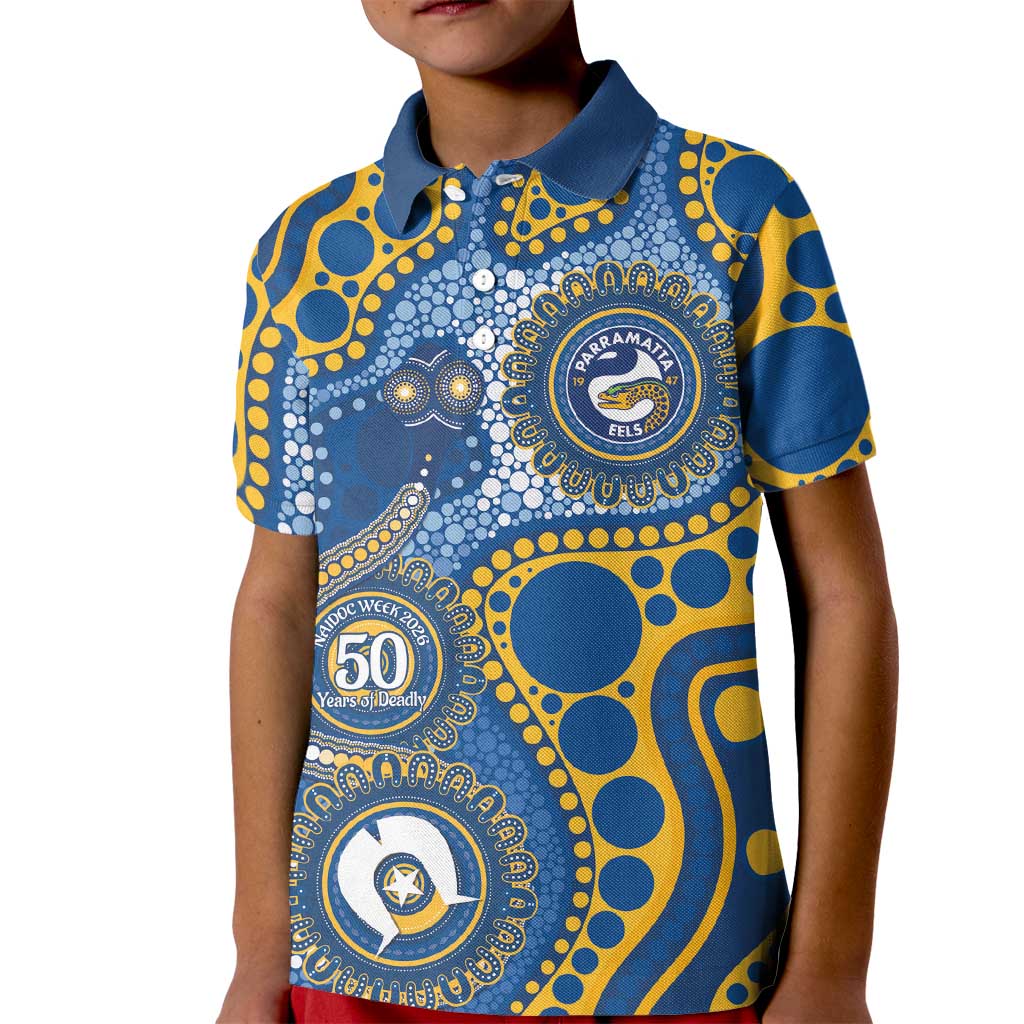 Eels NAIDOC Week 2026 Personalised Kid Polo Shirt 50 Years of Deadly Aboriginal Art