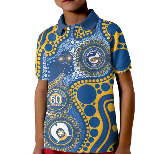 Eels NAIDOC Week 2026 Personalised Kid Polo Shirt 50 Years of Deadly Aboriginal Art
