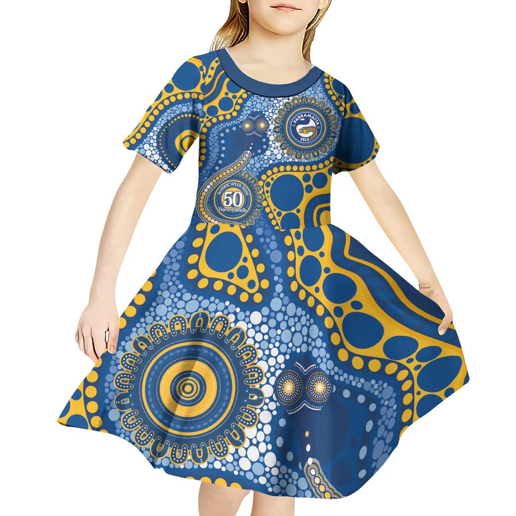 Eels NAIDOC Week 2026 Personalised Kid Short Sleeve Dress 50 Years of Deadly Aboriginal Art