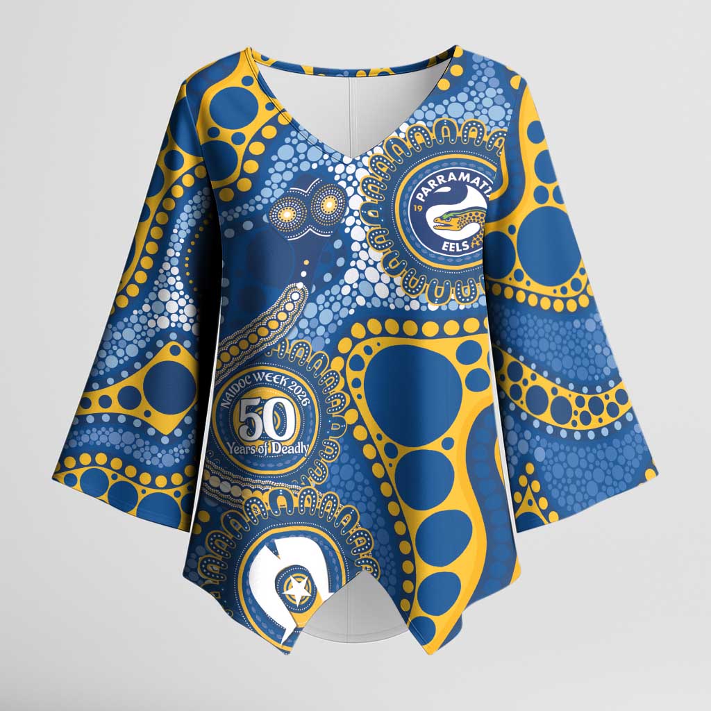 Eels NAIDOC Week 2026 Personalised Kimono Sleeve Blouse 50 Years of Deadly Aboriginal Art