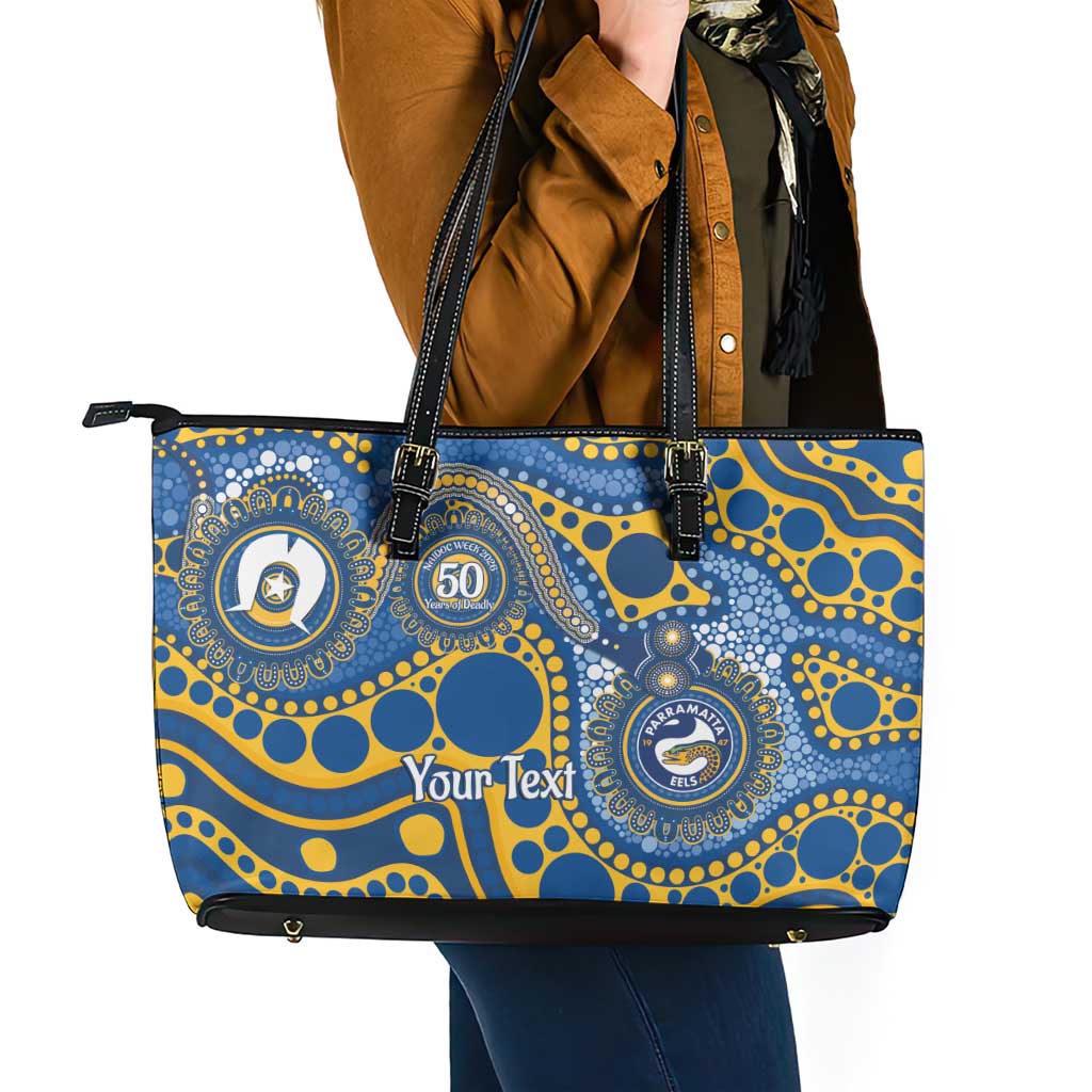 Eels NAIDOC Week 2026 Personalised Leather Tote Bag 50 Years of Deadly Aboriginal Art