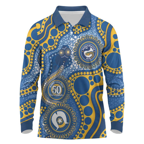 Eels NAIDOC Week 2026 Personalised Long Sleeve Polo Shirt 50 Years of Deadly Aboriginal Art