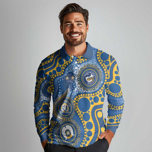 Eels NAIDOC Week 2026 Personalised Long Sleeve Polo Shirt 50 Years of Deadly Aboriginal Art